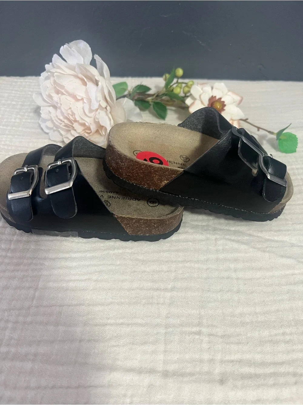 Adrienne Vittadini Black Double-Buckle Slide Sandals for Kids